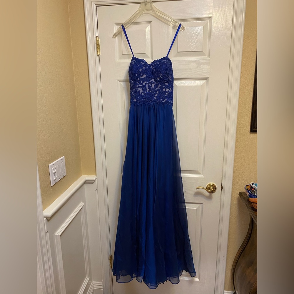 La Femme Royal Blue Strapless Gown